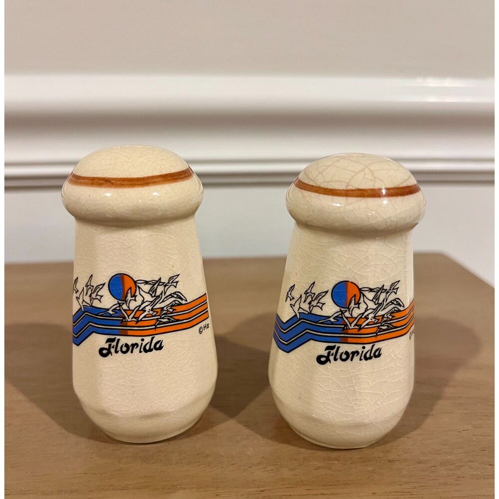 Vintage 1980s HZ Florida Souvenir Salt & Pepper Shakers Ceramic Retro Birds
